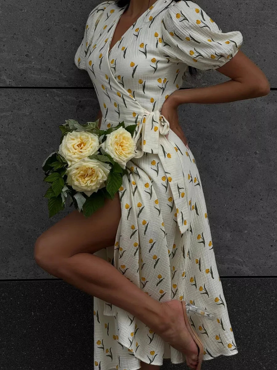 Summer 2026 Floral Jacquard Elegant Beige Flowy Long Dress for Women Bornladies Women's 100% Cotton A-Line Midi Dress