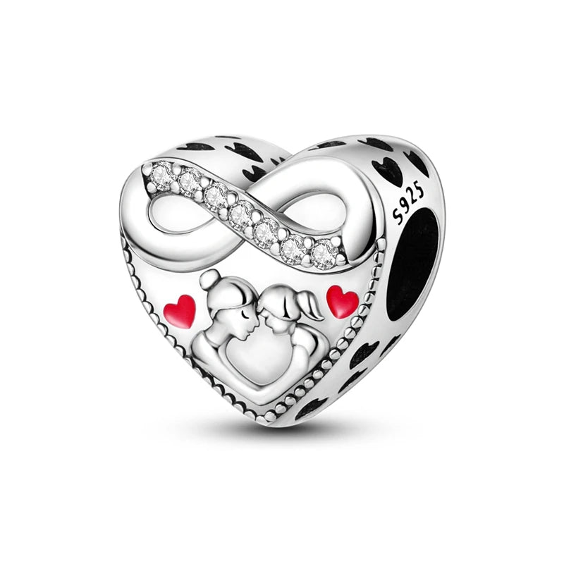 925 Sterling Silver Heart Charm Bead With Zircon Accent, GDTC Certified Fine Jewelry Gift For DIY Bracelet Makers