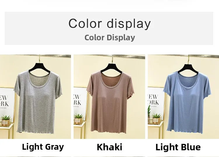 Modal No- Bra T-Shirt One-Piece Short Sleeve Women Summer Wear Casual Solid Color Base Layer Outdoor Wear round Neck T-Shirt