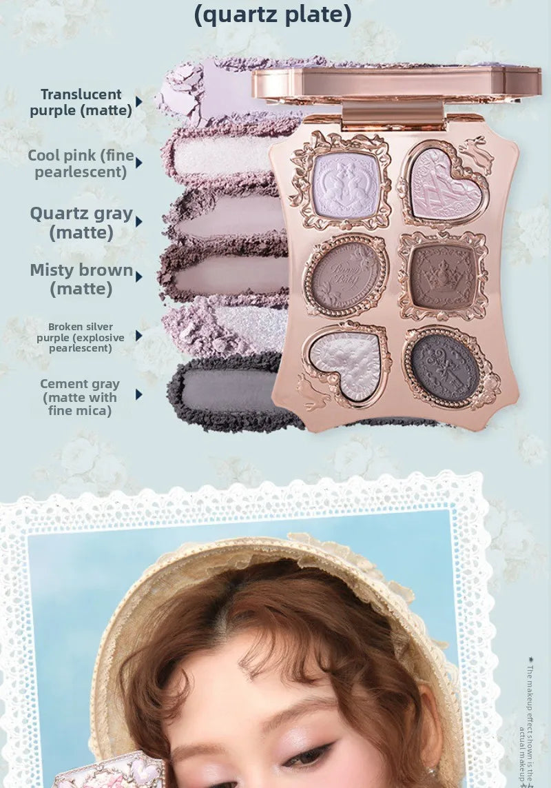 Flower Knows Garden Matte Pearlescent Powder Fine Six Color Eye Shadow Contour Palette Long Lasting Makeup Glitter Eyeshadow
