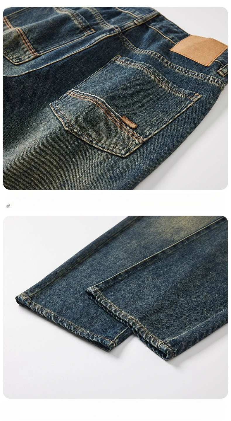 Cotton Baggy Men Wide Leg Jeans Retro Loose Streetwear Fashion Korean Straight Washed Denim Trousers High Quality Brand Clothes