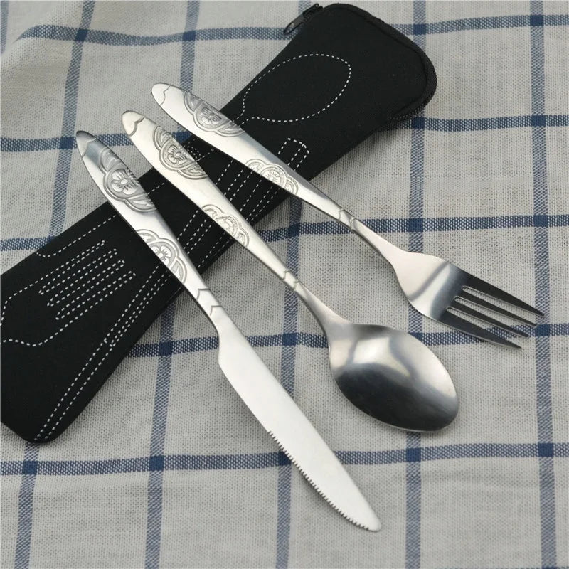 3-Piece Stainless Steel Travel Cutlery Set with Washable Case
