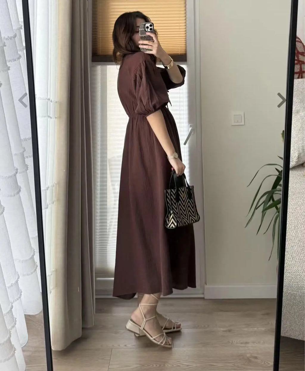 Dress Women Dresses A Line Puff Sleeve Vestidos V Neck Elastic Waist Elegant Mid Length Solid Y2k Streetwear Work Lace Up Summer