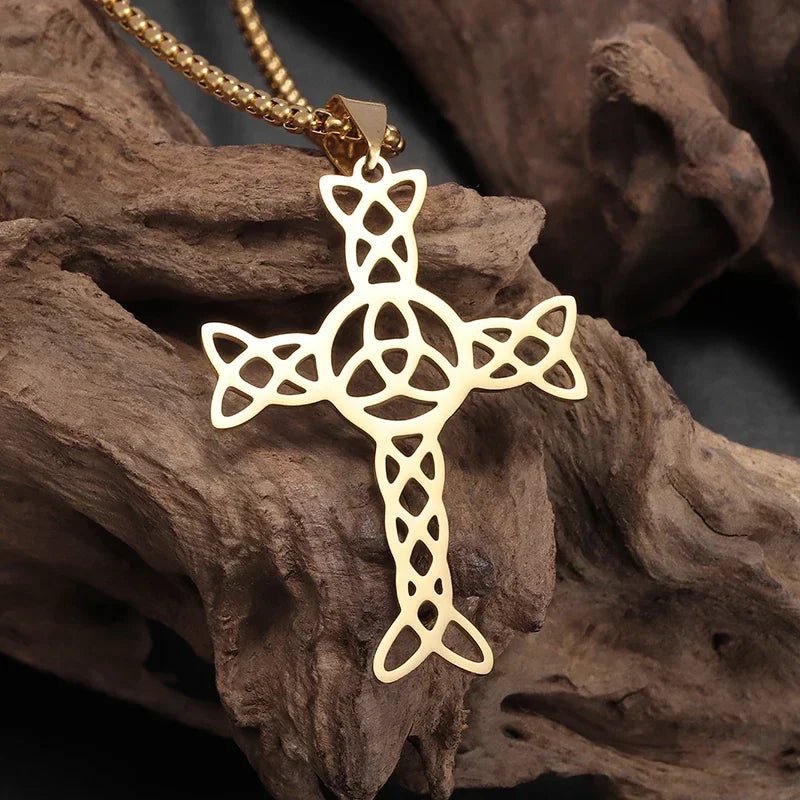 Jesus Christ Cross Mens Necklace Gold Color Cross Religious Pendant Necklace Accessory Chain Accessories