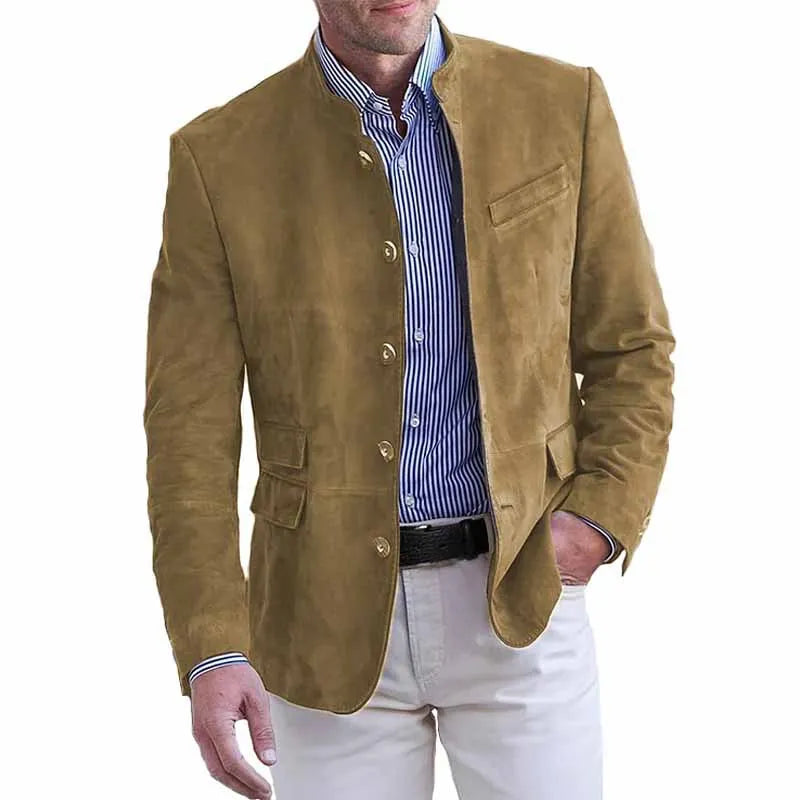 New Men's Business Casual Suit Jacket Autumn Winter Fashion Commuter Daily Basic Blazer Solid Stand Collar Jacket Men's Clothing