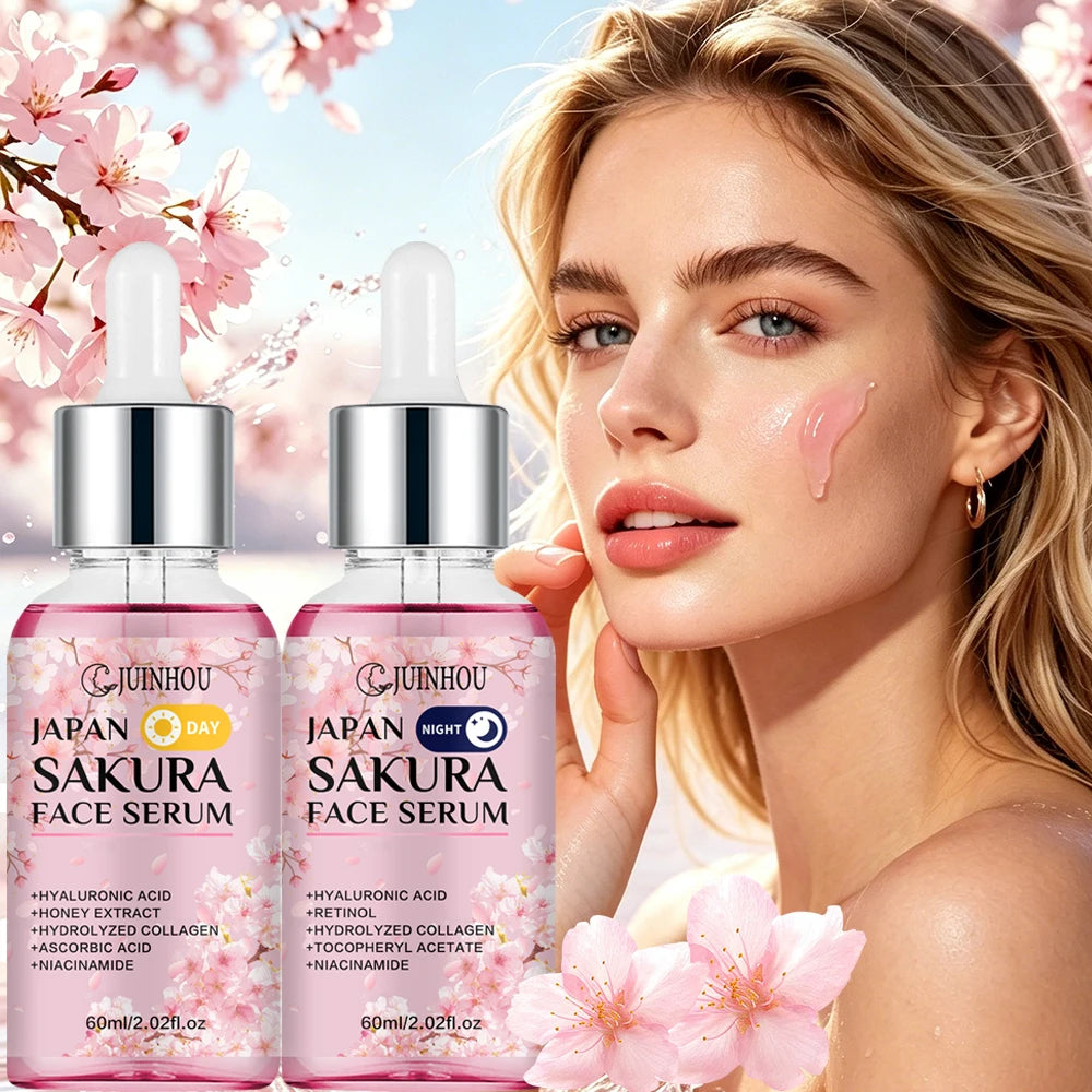 JUINHOU 2PCS Sakura Niacinamide Retinol Day&Night Surem Hydrating Moisturizing for Sensitive Skin Anti-Dryness Skin Gentle Formu