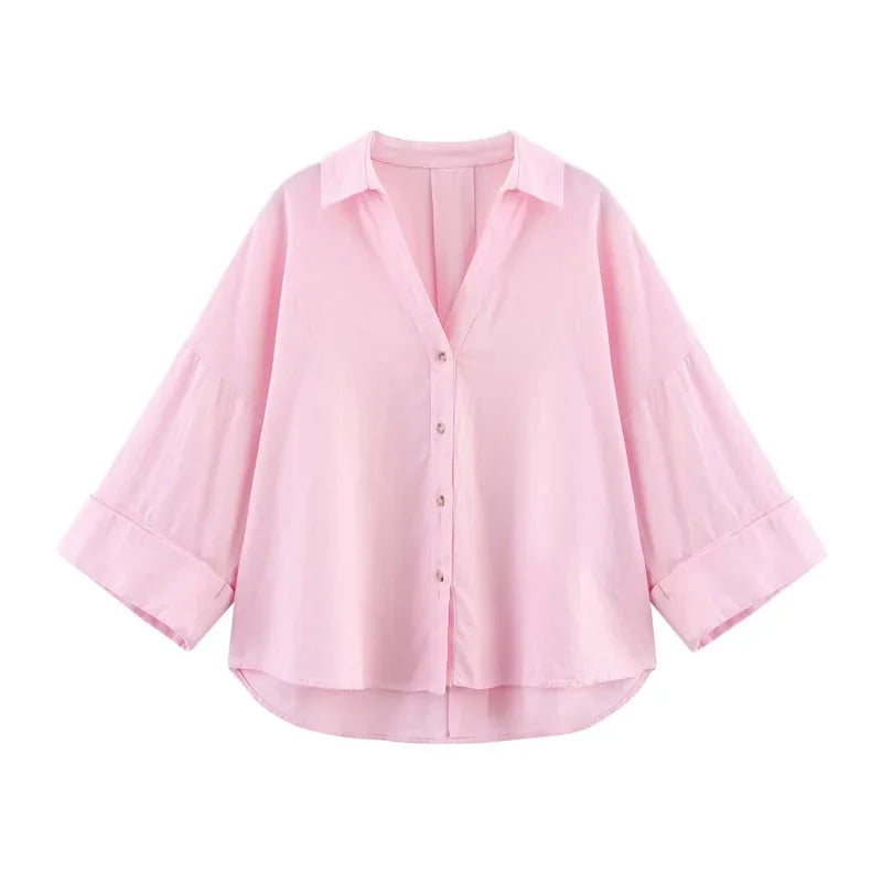 Striped Loose Button-Up Blouse | Women's Casual Summer Shirt