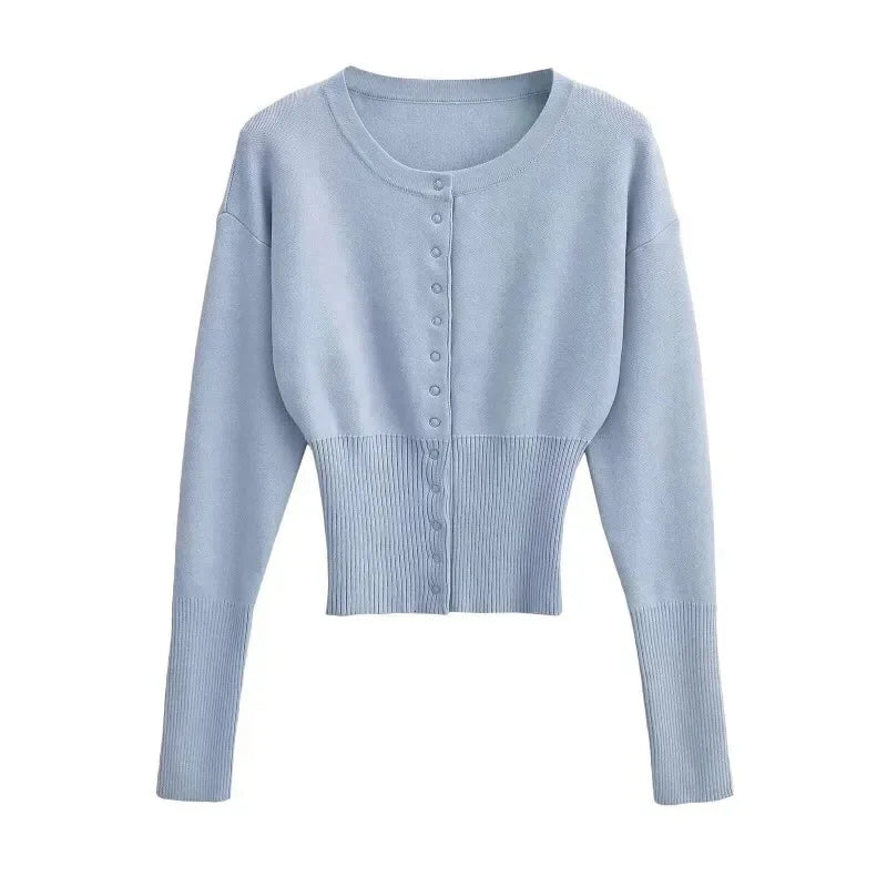 Tuularose Women'S'S Spring Cardigan Round Neck Button Casual Solid Knit Sweater Fashion Street High Waist Short Top Sweater Female