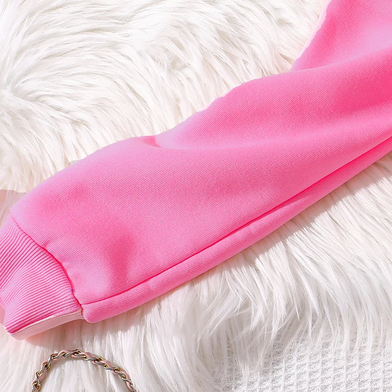 Children‘s Autumn Winter Warm Clothes Sets For Girls Solid Color Heart Print Top And Pants Daily Causal Sports Loose Lounge Wear