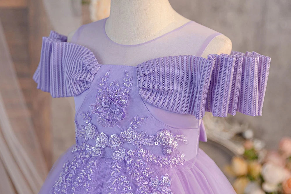 HETISO Appliques Girl Kid's Dress Elegant Flower Student Girl Clothes Children's Formal Holiday Party Gown 2-10 Years