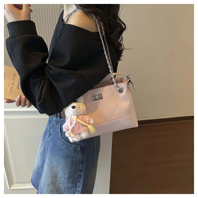 Korean Style Casual Women's Large Capacity Simple Tote Bag Fashion Trendy Underarm Leisure Handbag Daily Match PU Material