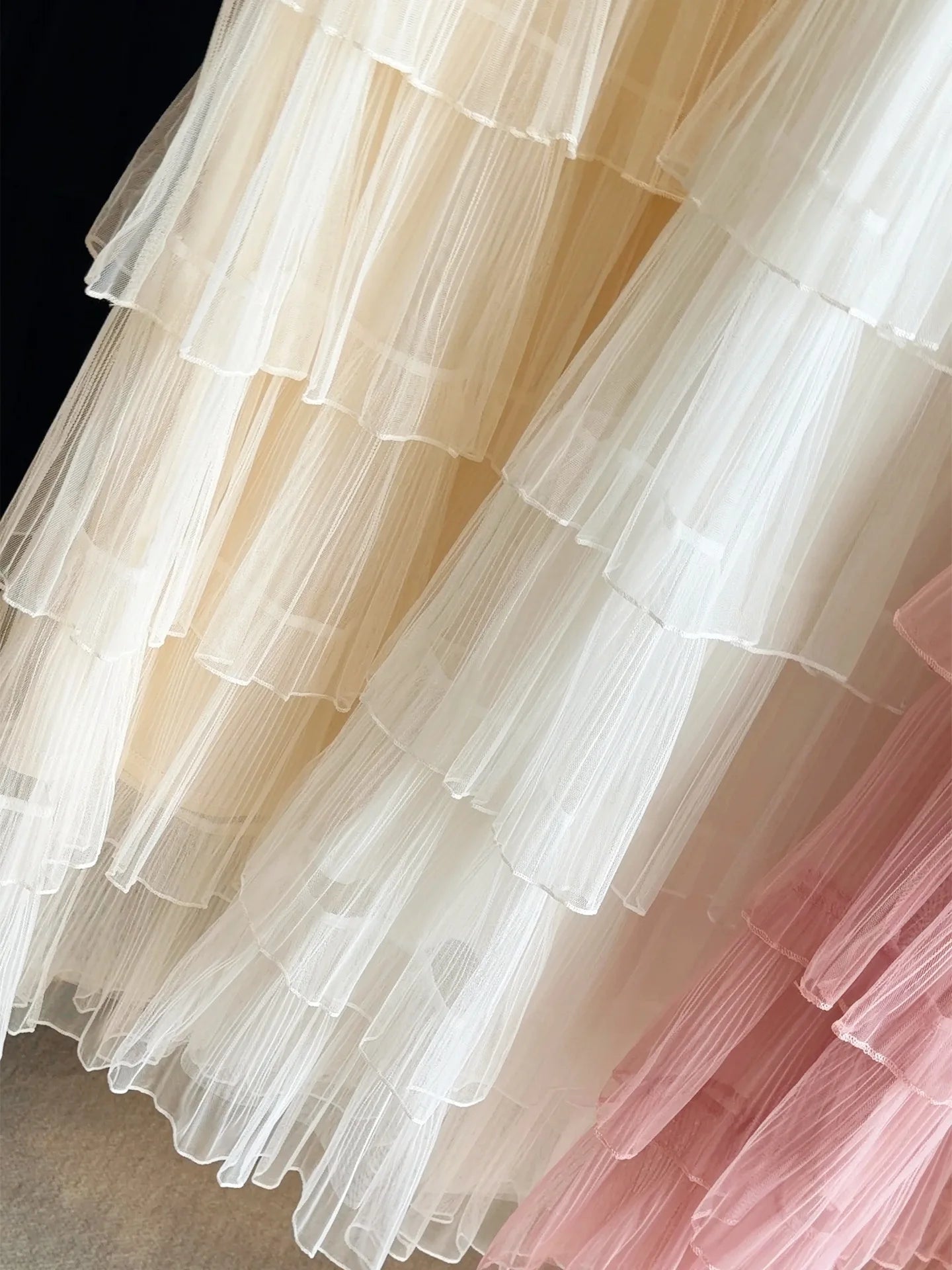 Seoulish Korean Style Layered Mesh Cake Midi Skirt 2026 Spring Women High Waist Elegant Tulle Skirt Female Long Skirts Party