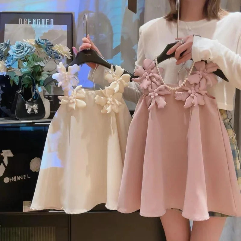 Summer New Three-Dimensional Flower Strap Dress for Girls High-Quality Wedding Birthday Princess Dress2-7Years Old