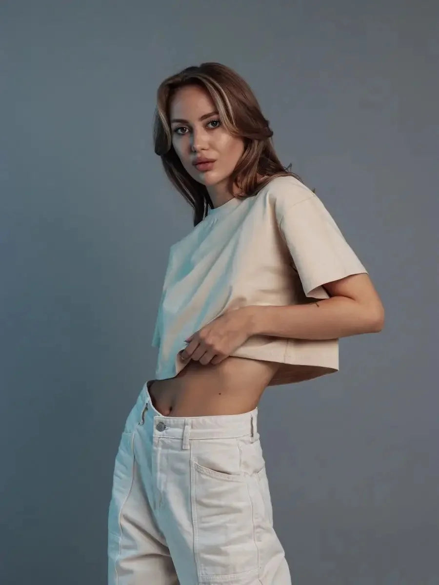 Hirsionsan 100% Cotton Short T Shirt Women 2024 New Y2k Summer Basic Vintage Tees Casual Loose Chic O Neck Female Crop Tops