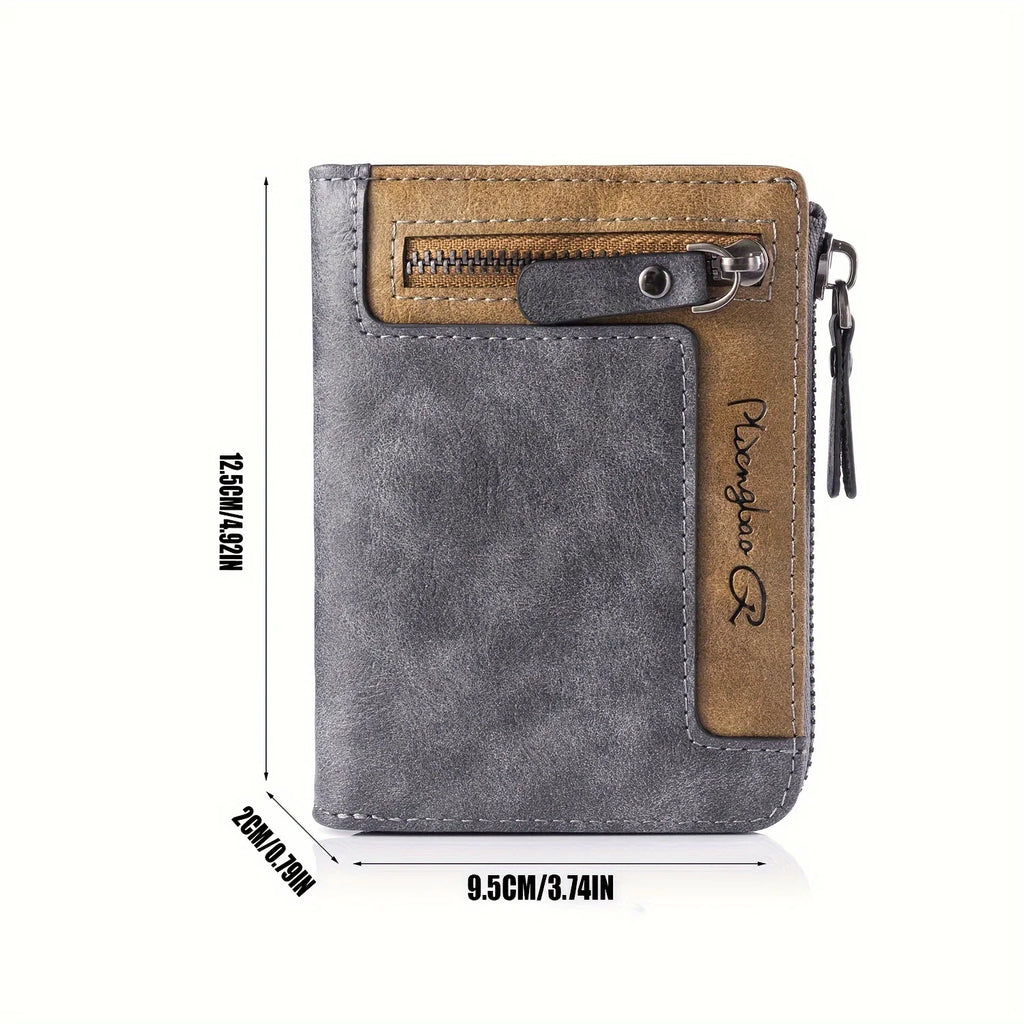 Men's Retro Short Wallet Multifunctional Fashion Zipper PU Leather Coin Purse High Quality Credit Card Holder Ideal Gift For Men