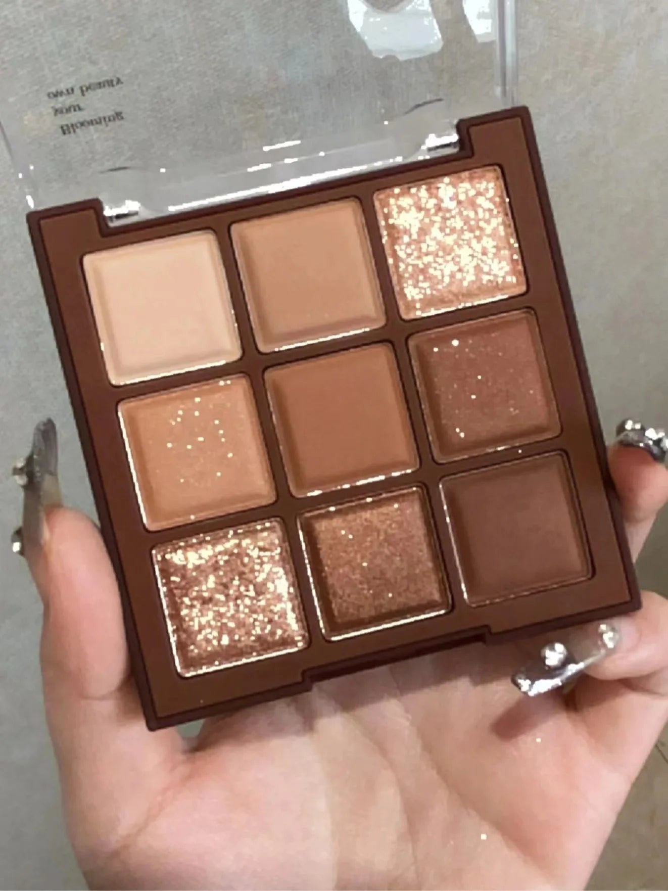 9 Colors Glitter Eyeshadow Palette Chocolate Brown Shimmer Matte Acrylic Eye Shadows Palette Waterproof Korean Makeup Cosmetics