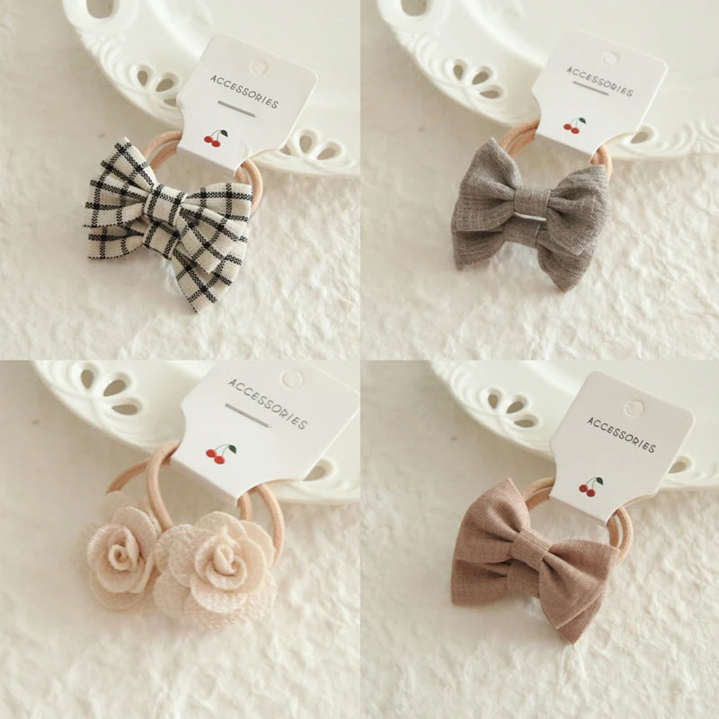 AITOUSHI Girls' Elastic Hair Bow Ties - Cotton Printed Hair Rope