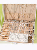 86Pcs/Set Elegant Pearl Earrings Multi-Layered Necklace Ear Studs Rings 4-In-1 Jewelry Set For Women'S Daily Wear (No Box)