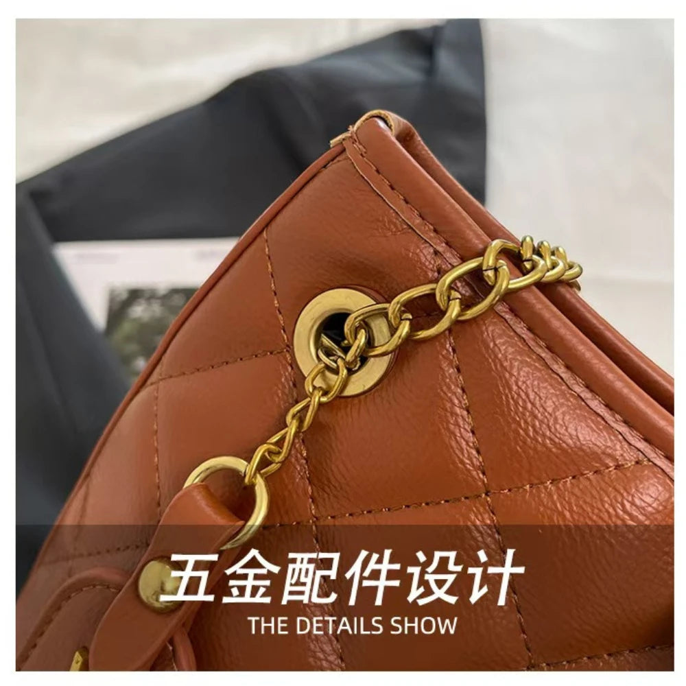 European Style This Year's New High-End Women's Diamond Grid Chain Bag Versatile for Work, Black Single Shoulder Crossbody Bag