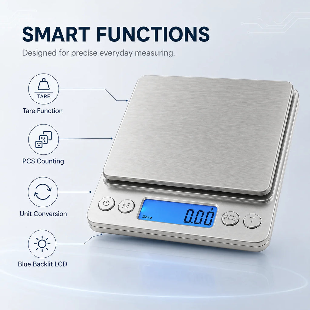 Báscula de cocina digital de acero inoxidable con pantalla LCD para pesar con precisión ingredientes de cocina y dietas