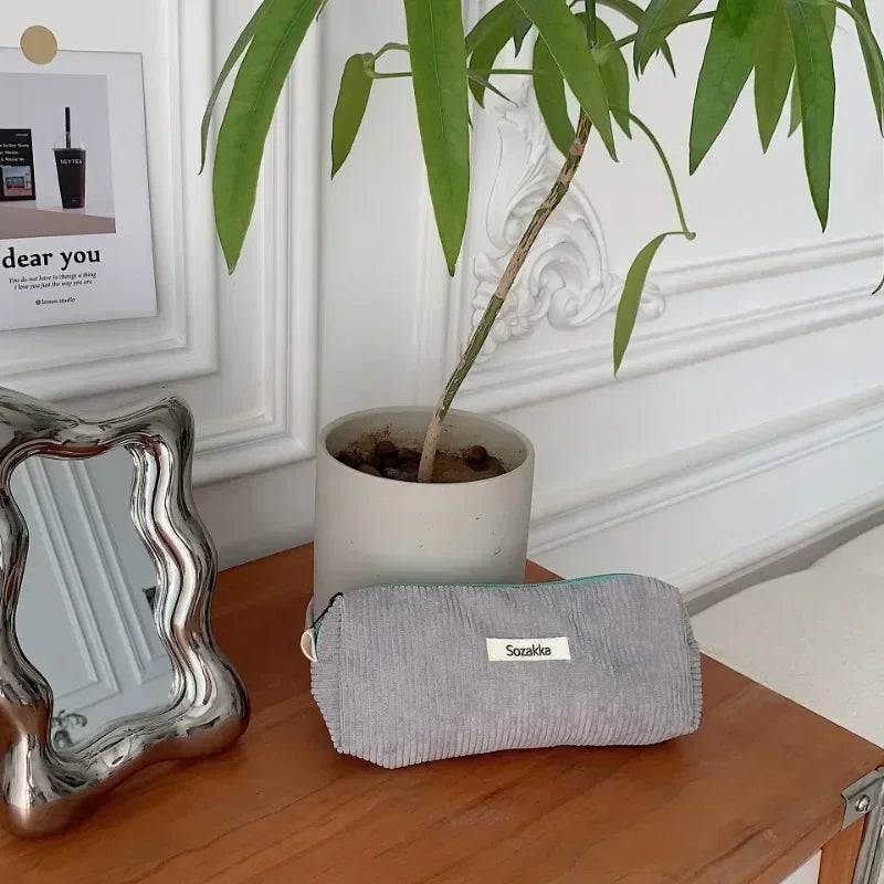 Soft Large Cosmetic Bags Women'S Neceser Makeup Toiletry Bag Fashion Travel Make Up Bag Corduroy Brush Pencil Organizer Case