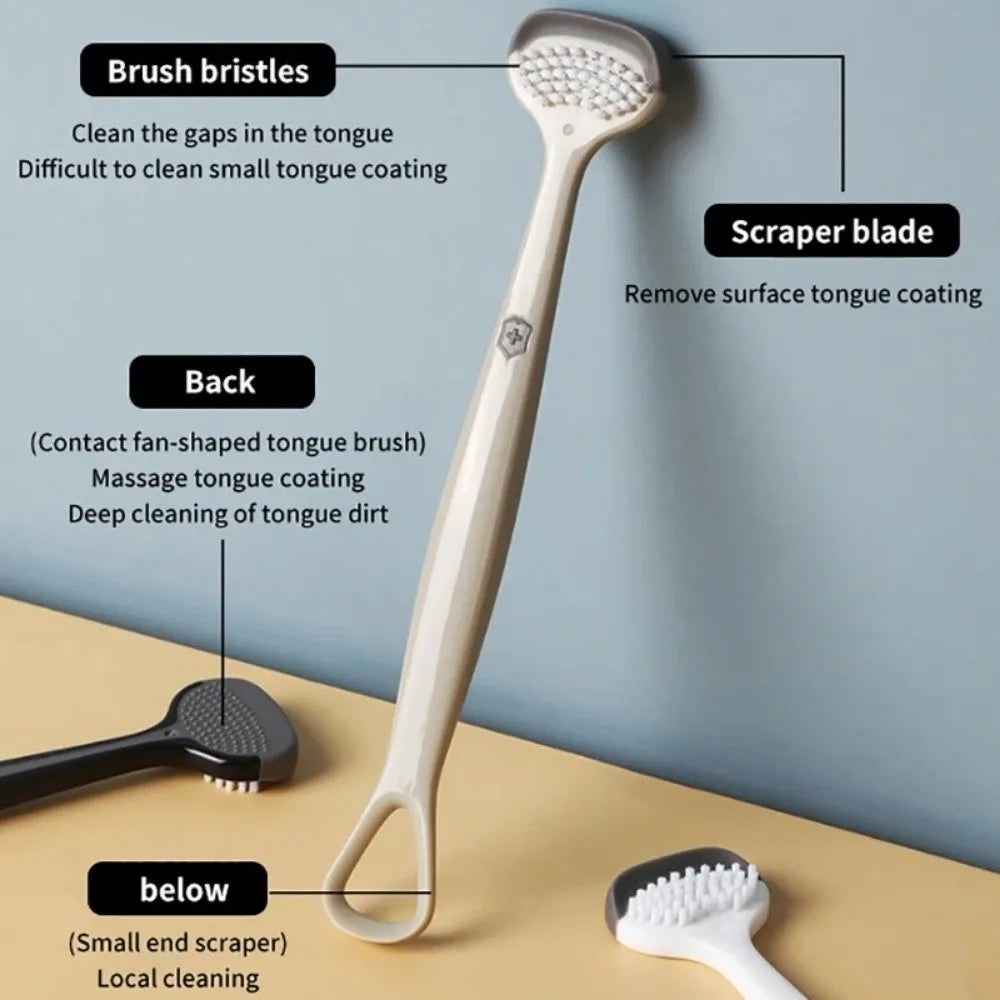 Triple Effect Tongue Scraper Silicone Brush Oral Cleaning Brush Fresh Breath Reusable Tongue Scraping Brush Halitosis Clean
