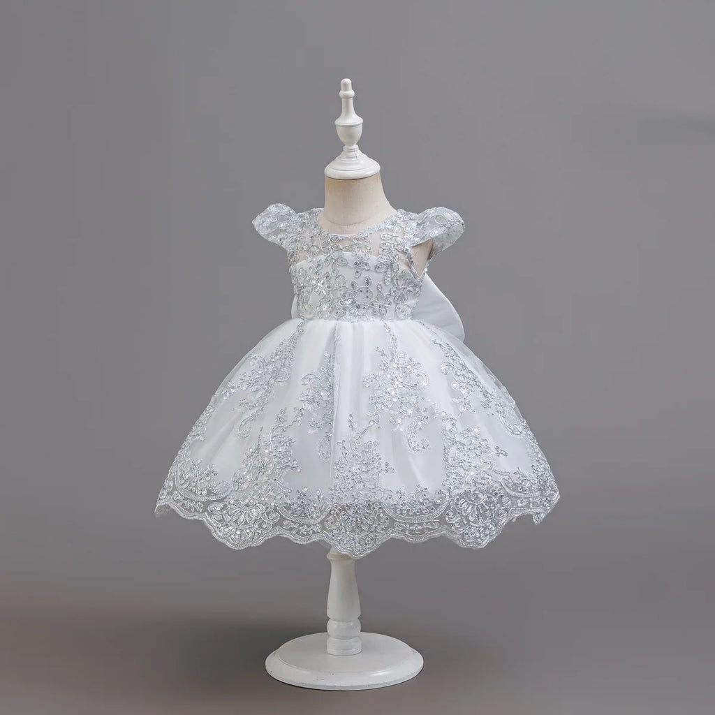 HETISO Children's Dress Princess Embroidery Lace Flower Girls Holiday Party Ball Gown Little Kids Summer Costume 1-6Y