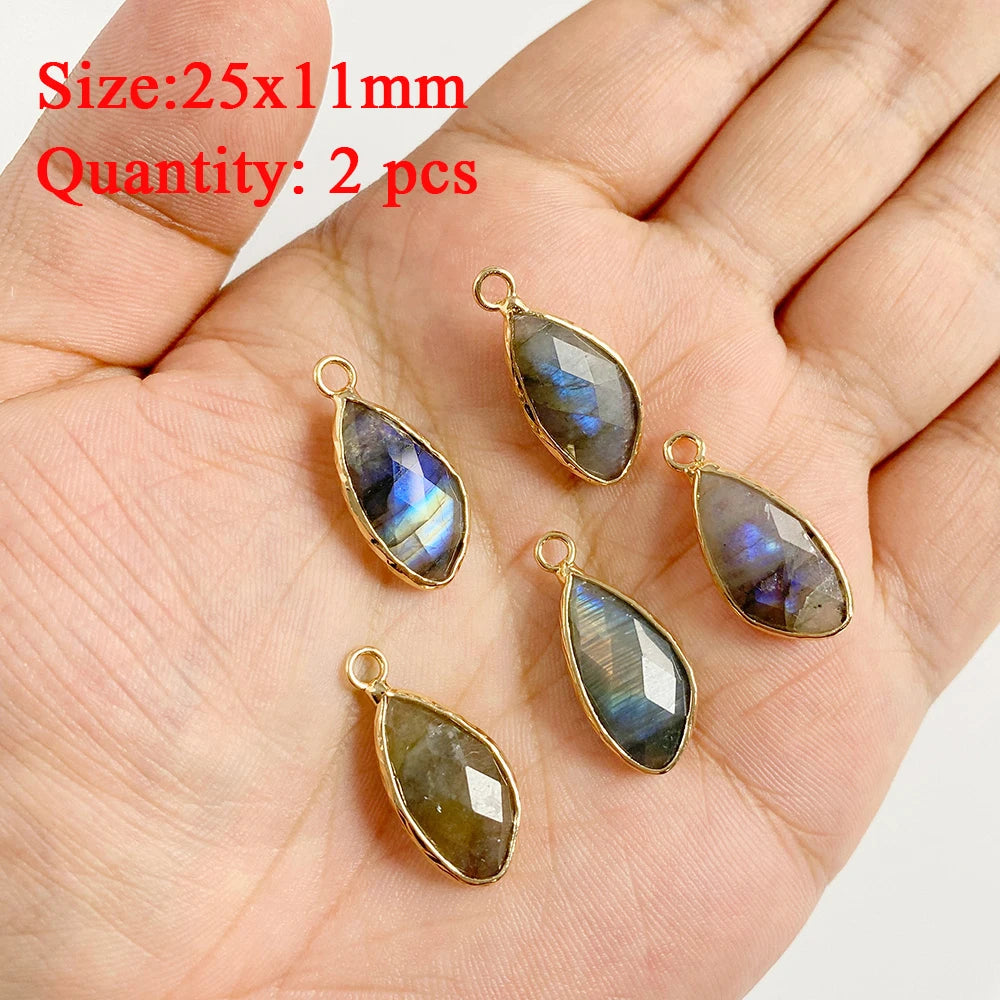 2PCS Natural Labradorite Stone Pendant - Irregular Jewelry Charm