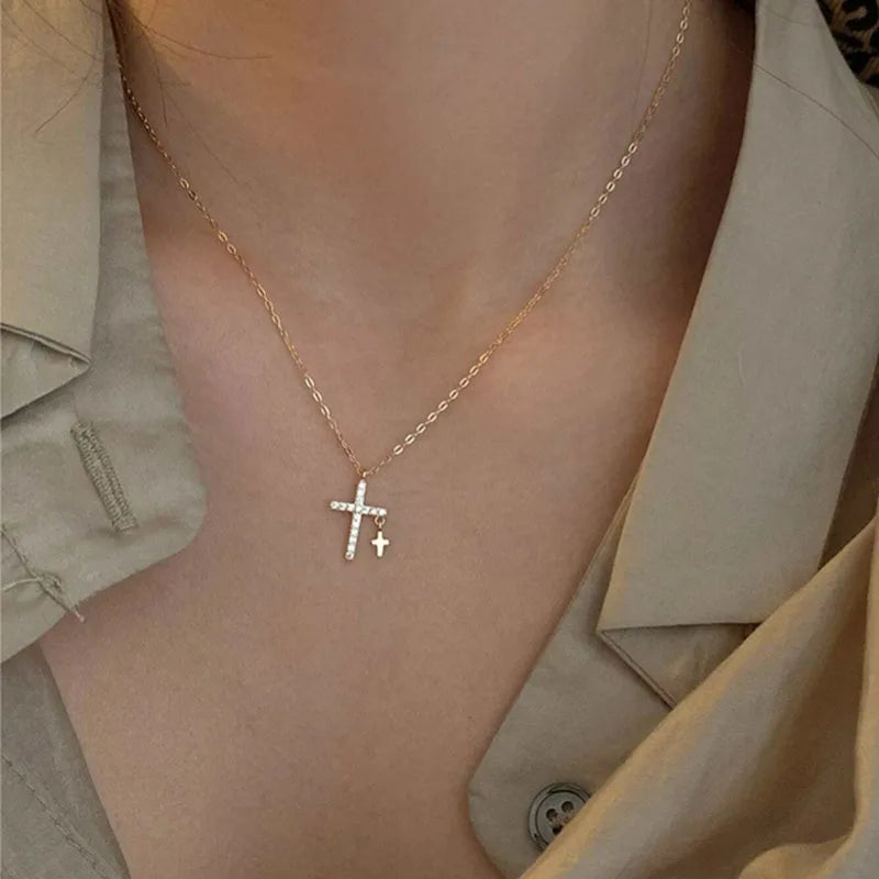 Punk Cross Pendant Gothic Imitation Pearls Necklace For Man Woman Y2K Choker Hiphop Star Trend Jewelry Premium Clavicle Chain