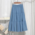 Summer Cake Splicing Denim Skirt Women's A-Line Midi Retro Elastic Waist Slimming Fat MM Light-Colored Skirts Korean Sle Hi...