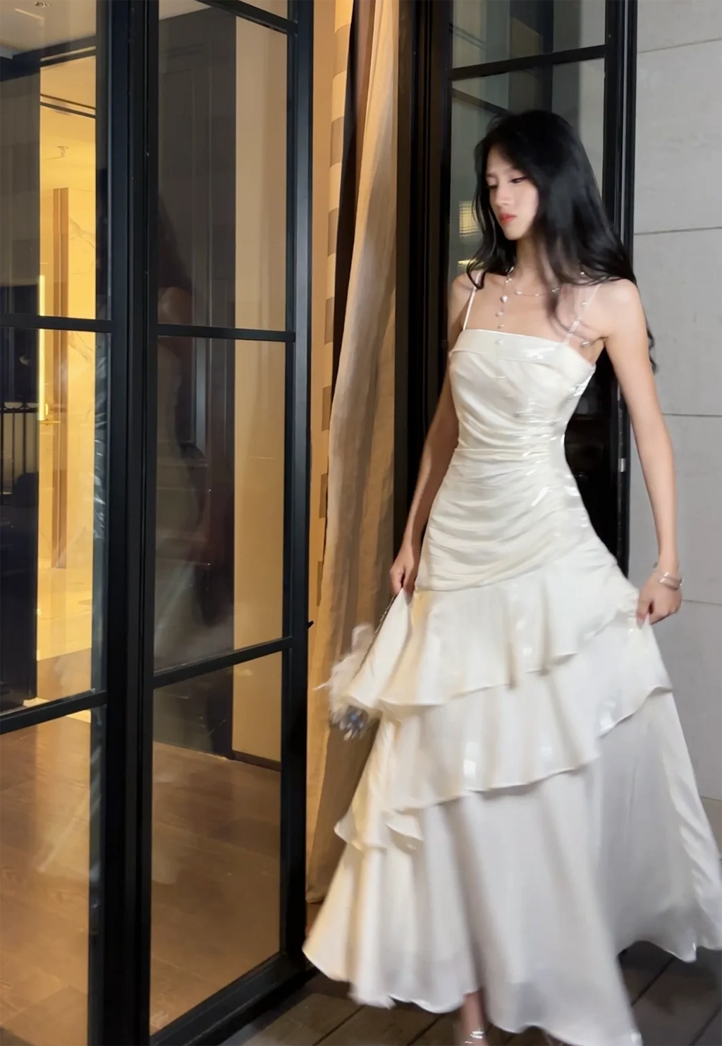 Women's Ruffles Elegant Romantic Spaghetti Straps Dresses Prom Gown Princess Graduation Party Sling DressFestival Formal Clothes