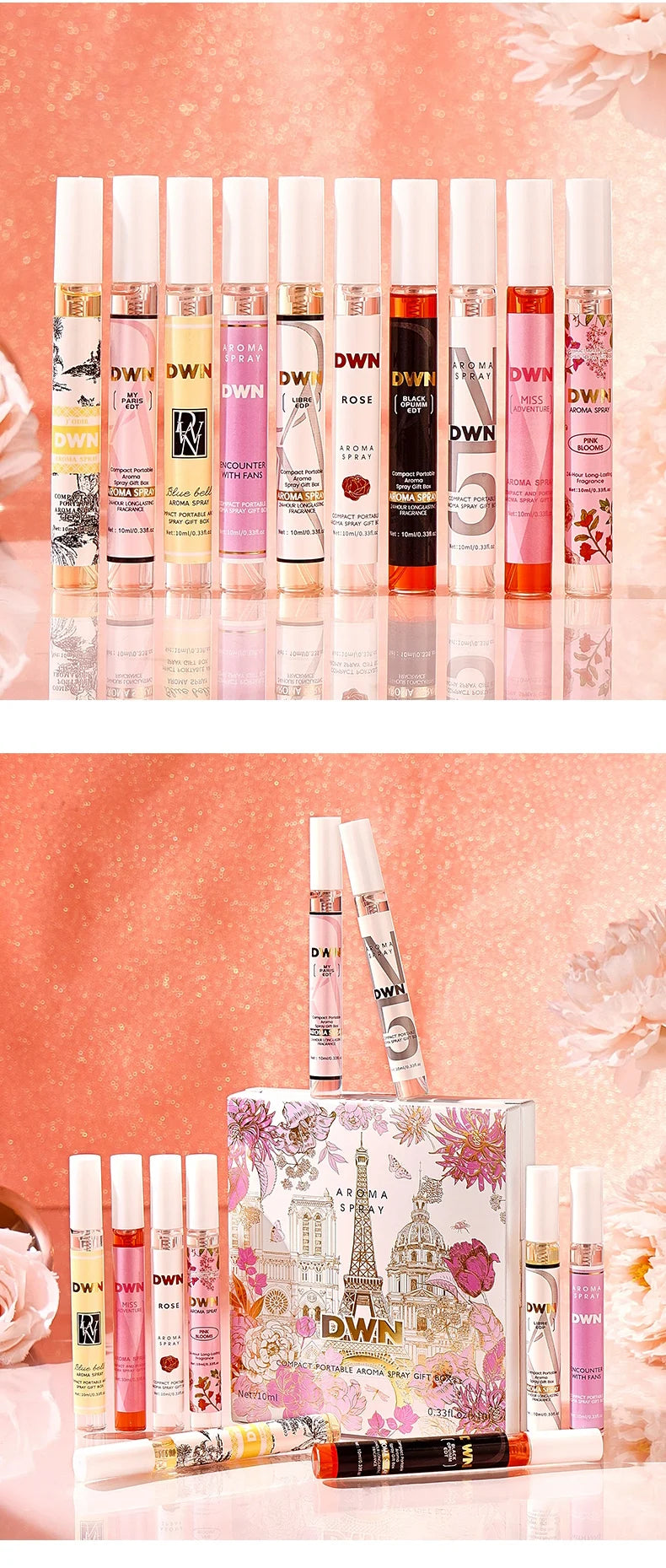 Women's 10PCS Alcohol-Free Fragrances Set, Romantic Floral Scents, Elegant Gift Box, Long-Lasting, Ideal for Daily Use & Gifting