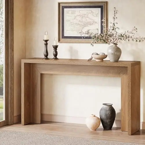 Farmhouse Console Table, 55-Inch Wooden Sofa Table with Storage for Entryway, Foyer, Hallway, Living Room, Easy