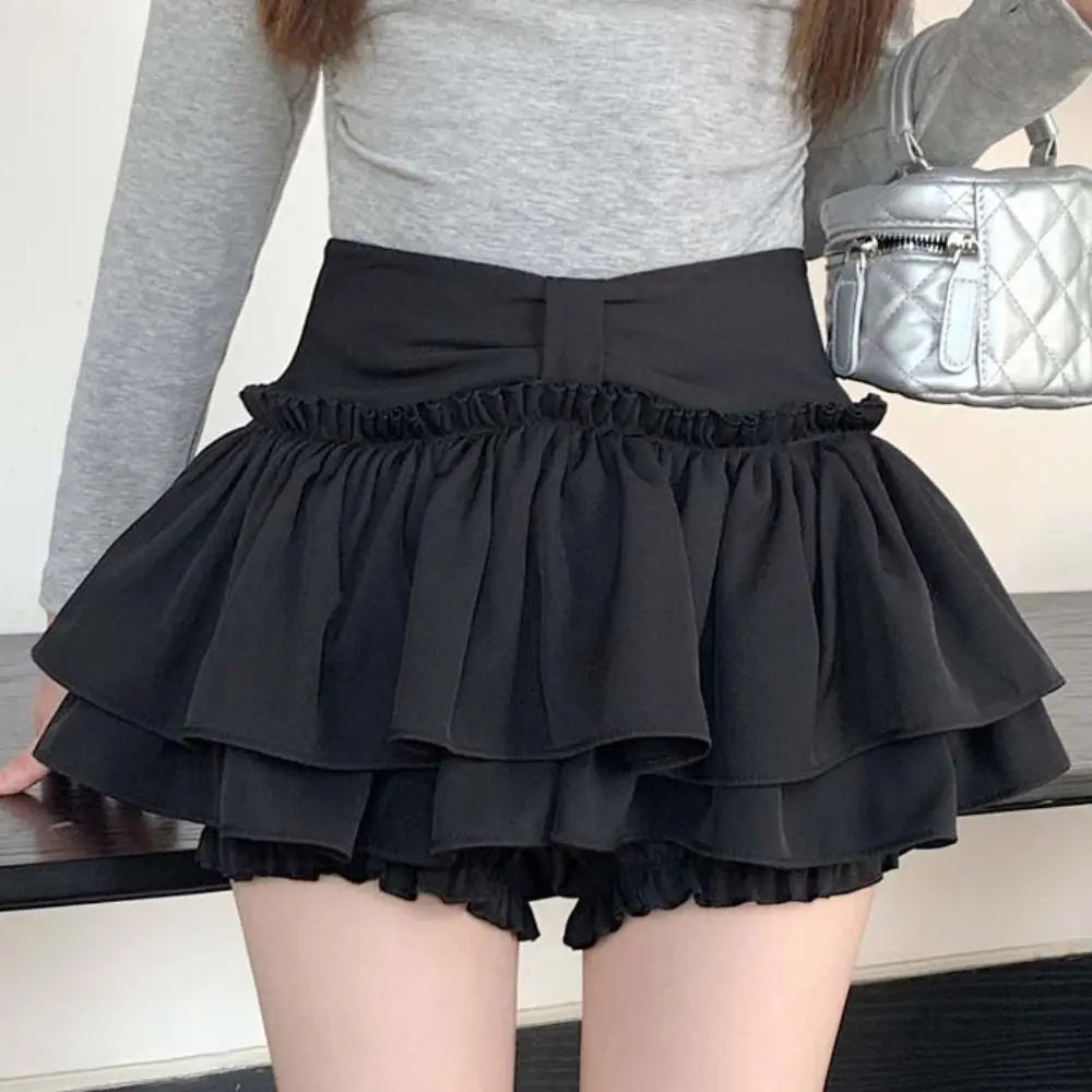 Sweet Double Layered Mini Cake Skirts A-line Ruffle High Waisted Pleated Skirt Korean Style Ball Gown Shorts Mini Skirt Cosplay