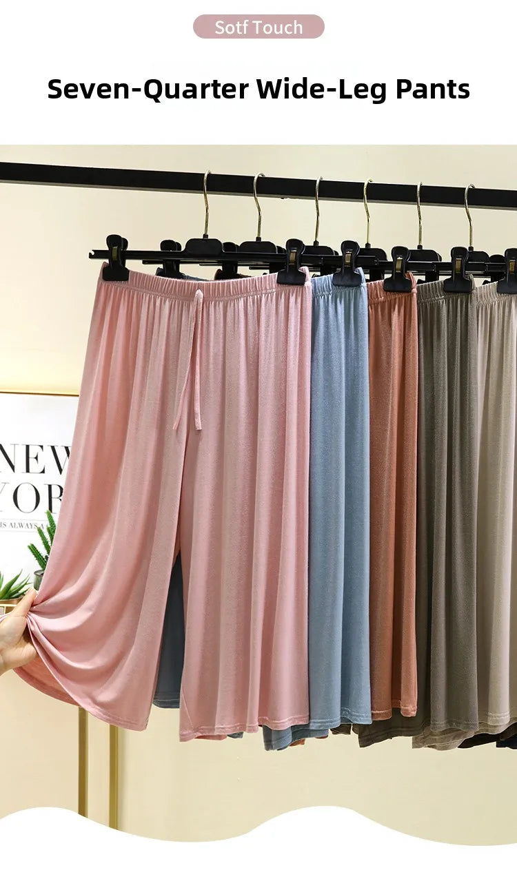 Women's Modal Wide-Leg Pants - High-Waisted Casual Summer Lounge