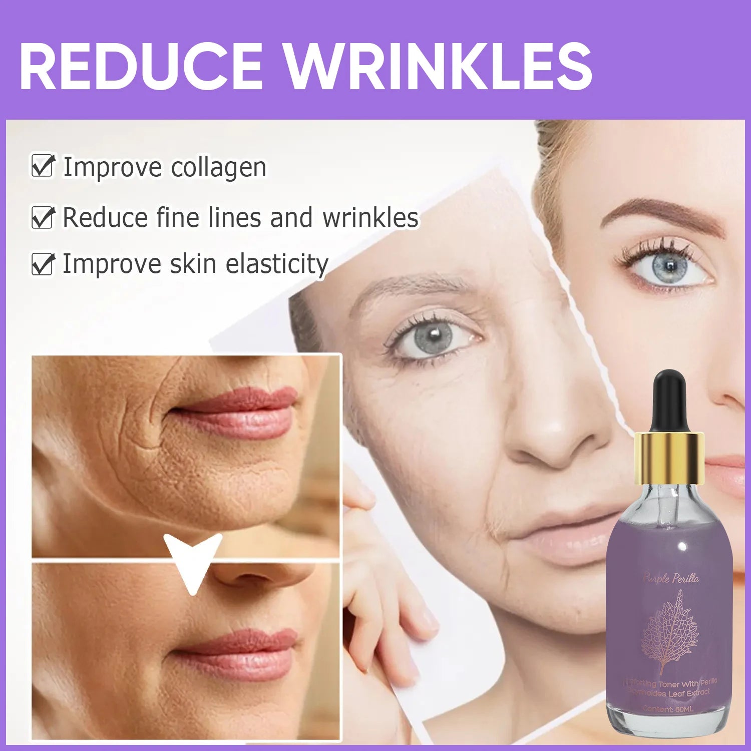 Amococo 2pcs Purple Perilla Calming Toner 60ml Each Soothing Essence for Sensitive Skin Helps Reduce Fine Lines Even Skin Tone K-Beauty