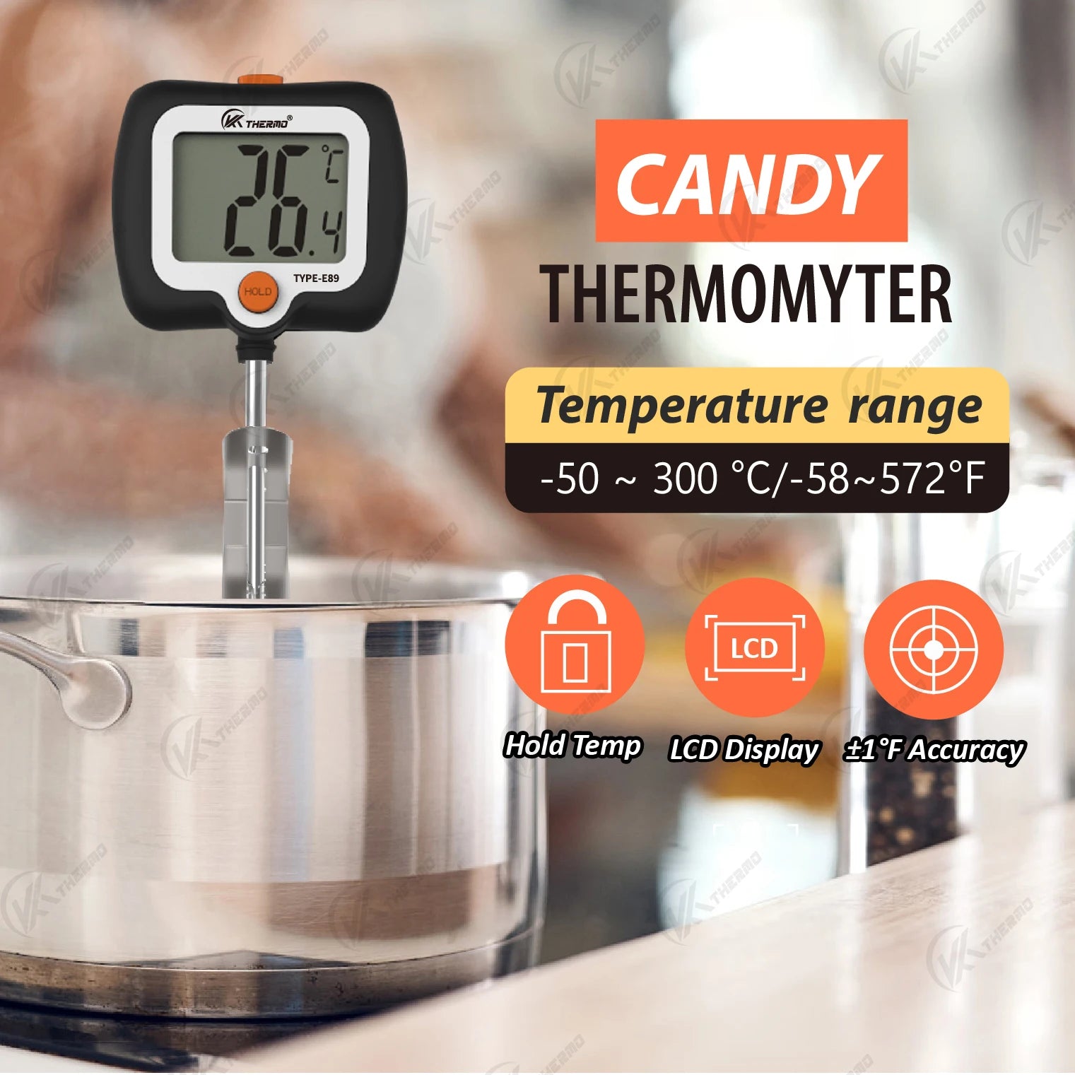 Termómetro para Confitería/Azúcar/Caramelos Termómetro Digital de Cocina para Alimentos Termómetro para Barbacoa Carne Pastel Leche Herramienta