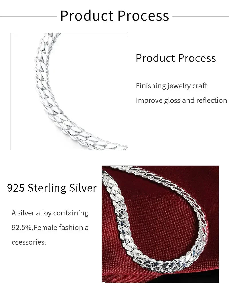 18K Gold 925 Sterling Silver 6mm Full Sideways Necklace 8/18/20/24 Inch Chain For Woman Men Fashion Wedding Engagement Jewelry