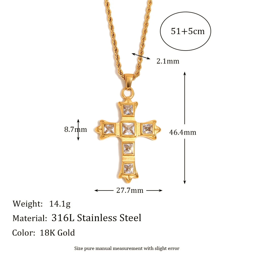 E.B.Belle Fashion Style Luxury Clear Zircon Cross Series Pendant Necklace 18K Gold Plated Stainless Steel Women'S Jewelry