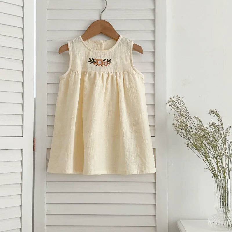 Girls Birthday Party Sisters Outfits Summer Green Apricot Floral Embroidery Sleeveless Bodysuit Vest Dress Baby Clothes H037
