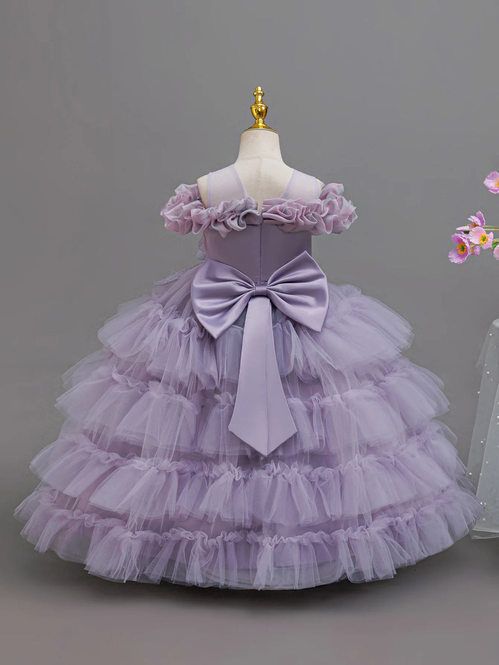 HETISO Fluffy Tulle Layering Girls Prom Dresses Lace Long Luxurious Evening Wedding Party Ball Gown 3-12 Years
