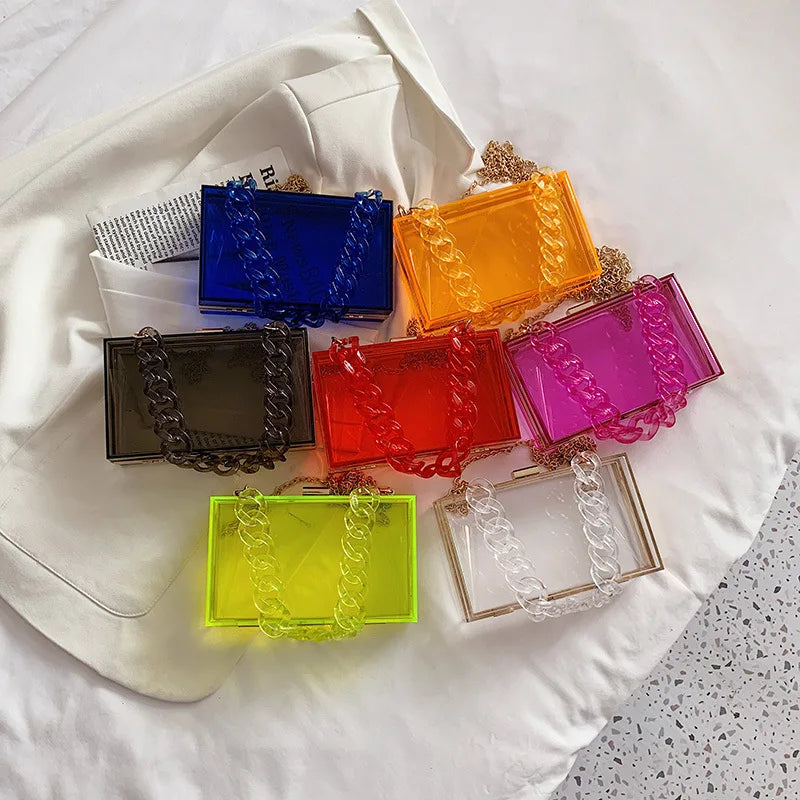 Fashionable Acrylic Handbag Women's Hot Sale Of The Season New Chain Box Bag Transparent Handbag Cross-Border Style Small Siz...