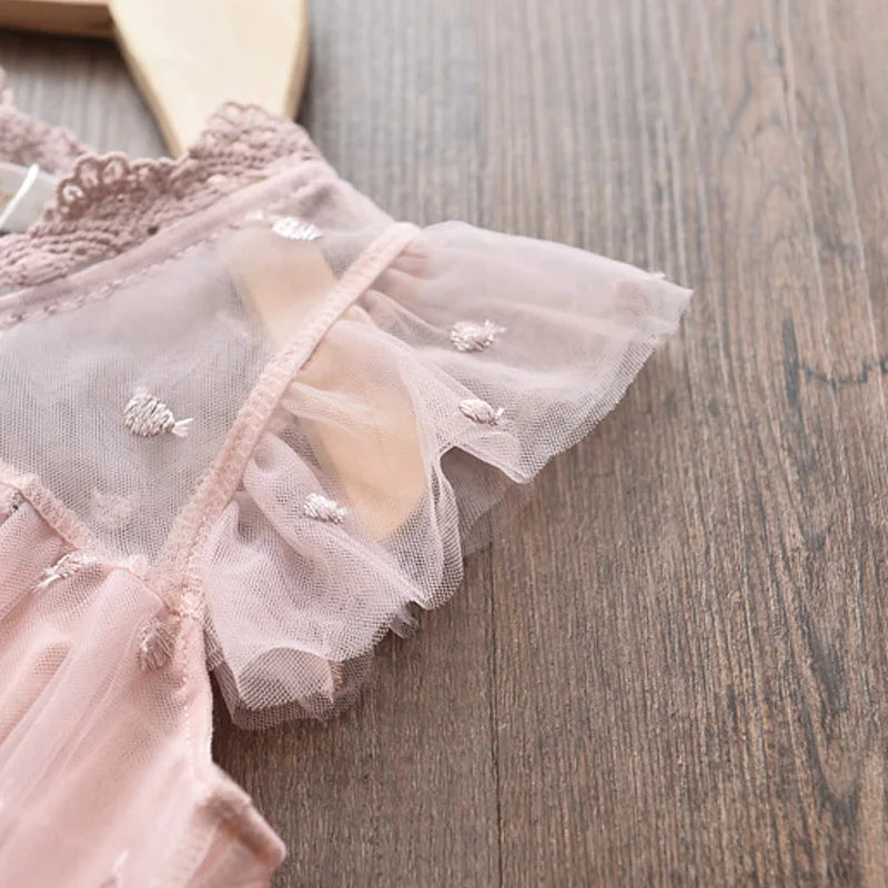 Girls Pink Princess Dress | Mesh Applique Summer Dress