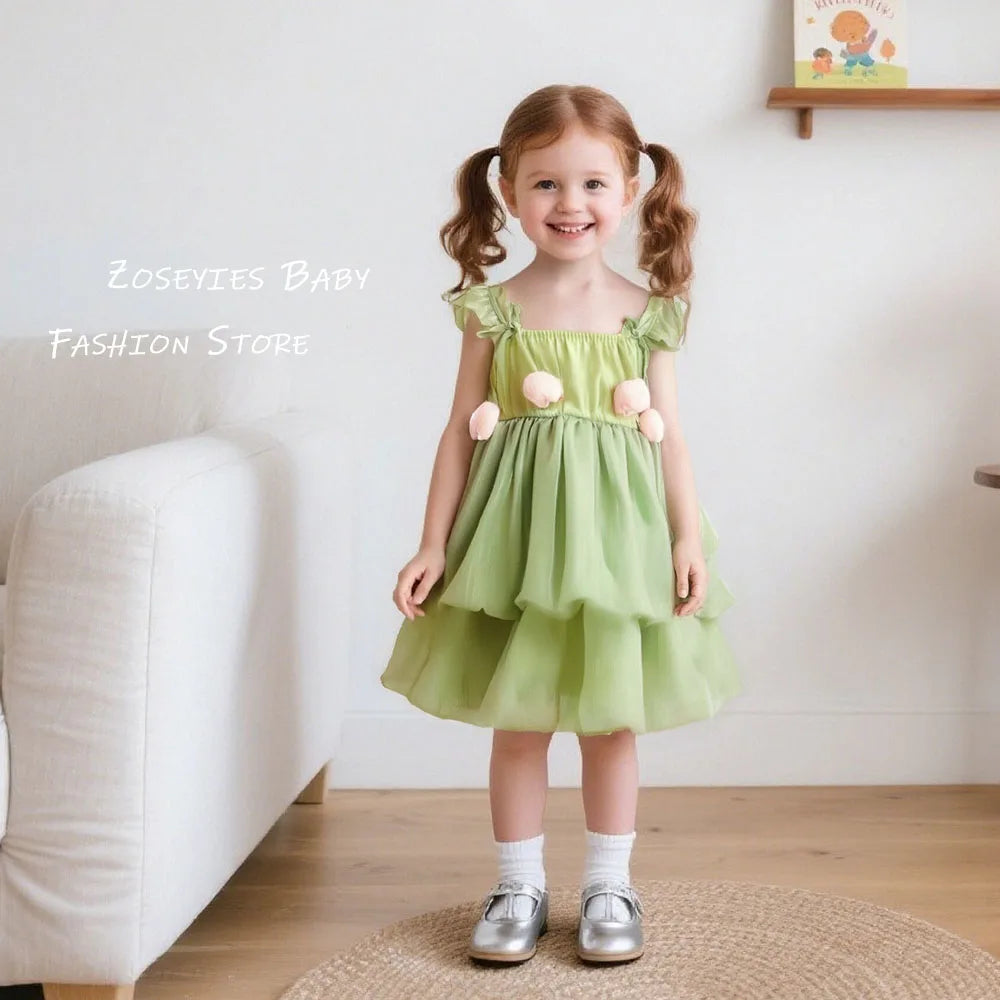 Girls Dresses Summer Mesh Multi-Layer Tulip Baby Girl Dresses Cute Little Fly Sleeve Girls Princess Dresses Baby Girl Clothes
