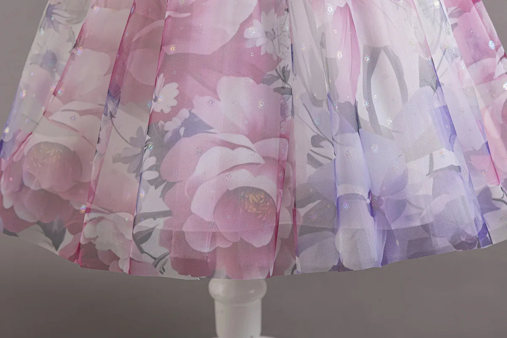 HETISO Gradient Floral Princess Dress for Girls Ruffle Lace Elegant Kid's Party Gown Festa Junina Style Ages 4-10 Years