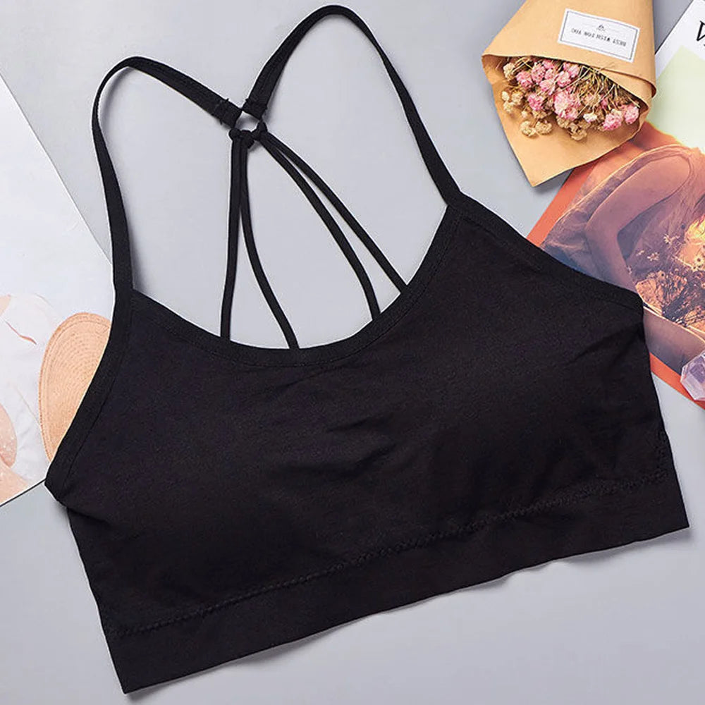 Sports Underwear Women'S Yoga Fitness Seamless Crop Top Wide Letter Straps Comfortable Workout Activewear