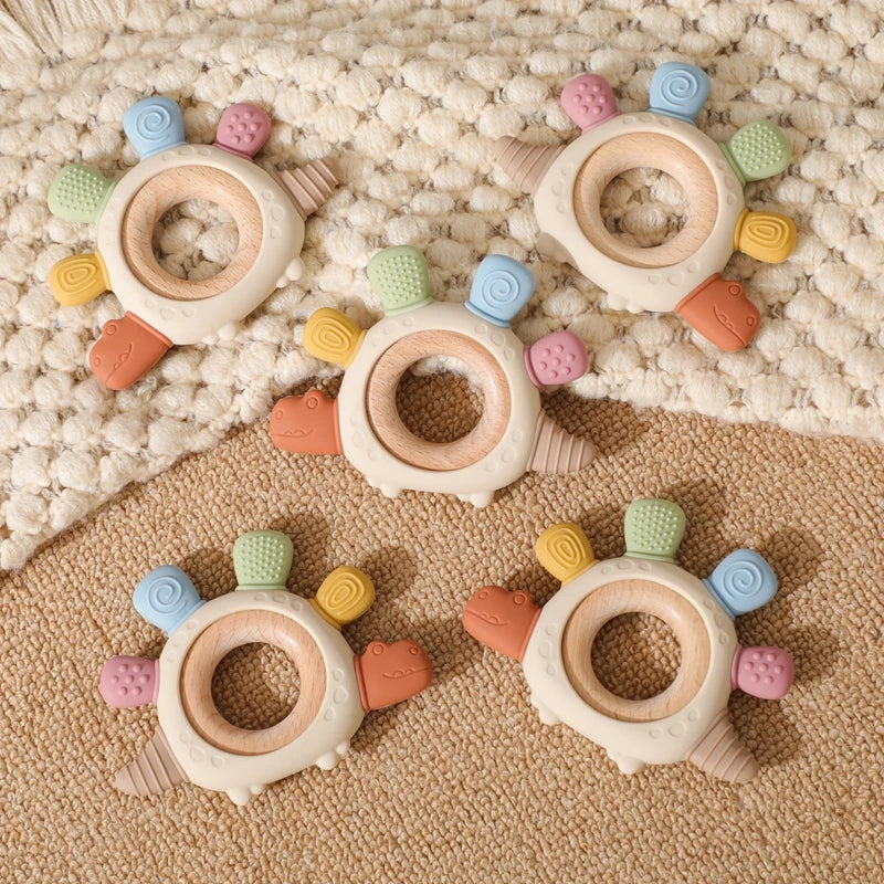 BPA-Free Baby Dinosaur Silicone Teether Sensory Toy Easy to Grip Infant Care Food Grade Baby Toy Newborn Gift Babies Accessory