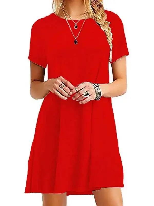 Women Casual Short Sleeve T Shirt Dress Vintage O Neck Print Loose Mini Dress Elegant Simple Mini Dress Streetwear Sundress