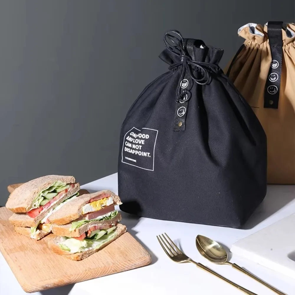Bolsa de Picnic Portátil de Lona, Diseño con Cordón para Mantener Fresco, Bolsa Térmica Aislada para el Almuerzo Escolar