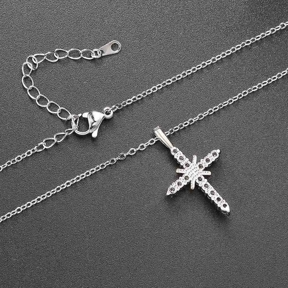 Cross Pendant Necklace For Women'S Iced Out Crystal Silver Plated Chain Collar Choker Necklace Christmas Jewelry Fashion N456